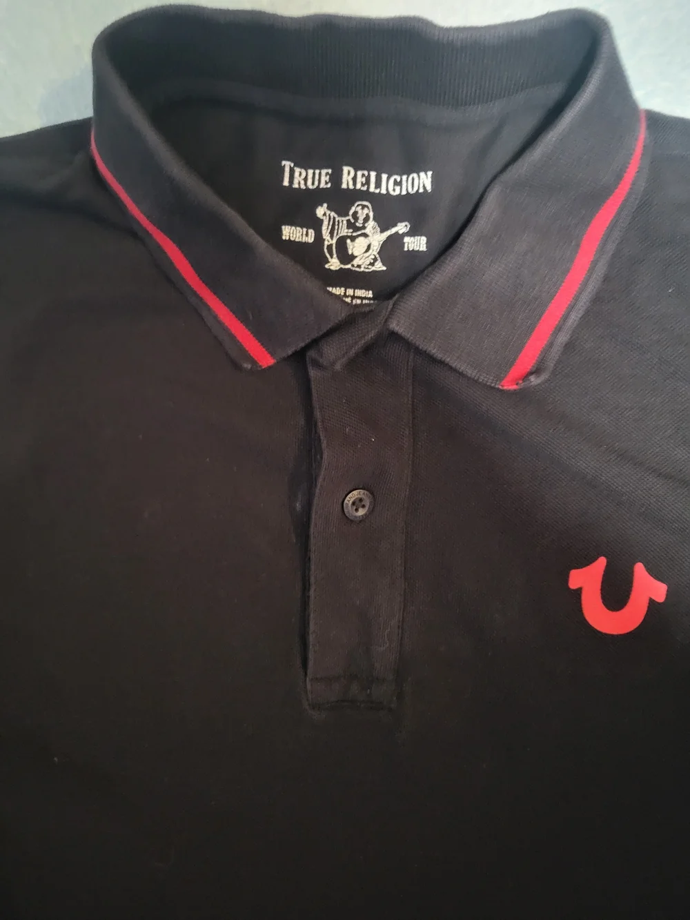 True Religion Black Polo with Red Logo and Trim